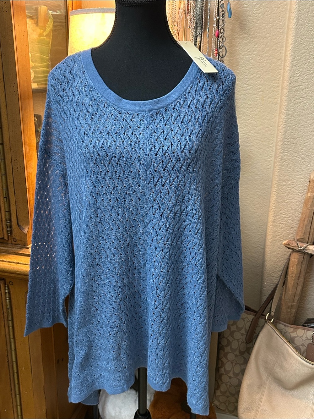 Andrea Jovine Light Blue Open-Knit Scoop Neck Sweater